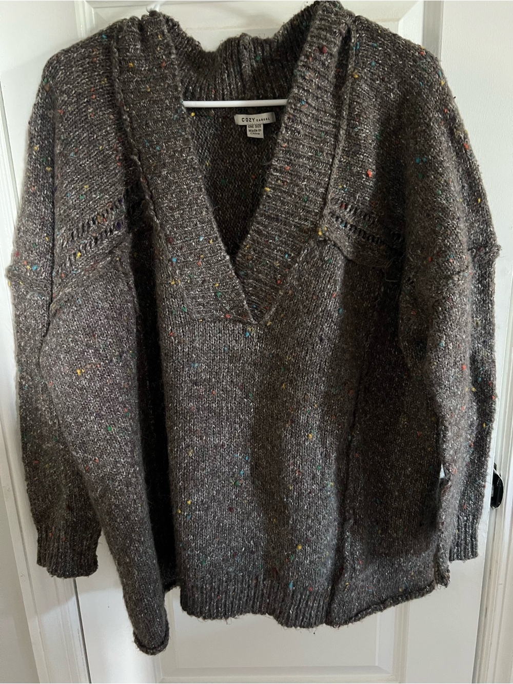 Cozy Casual Brown Speckled V-Neck Sweater